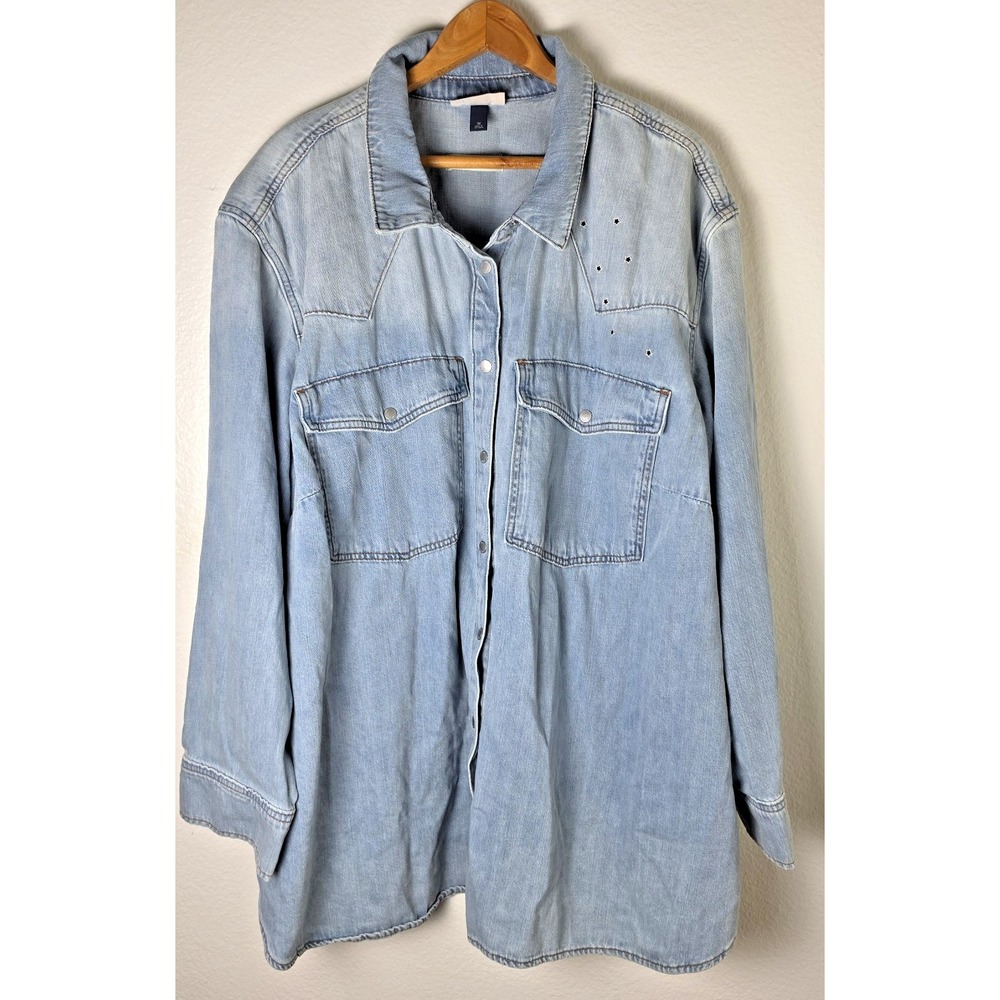 Denim Chambray 100% Cotton Oversized Shirt Sz 3X Boho Western Universal Thread
